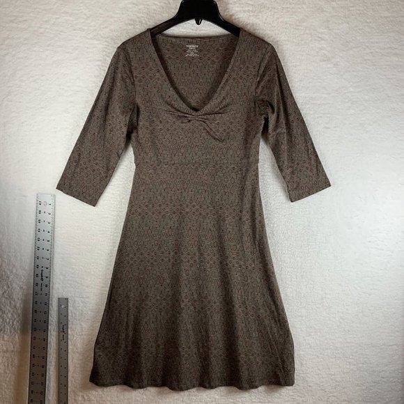 Toad & Co A-Line Dress Womens Small Brown Geometric Cotton Pleated Pullover 7743 - Picture 1 of 7